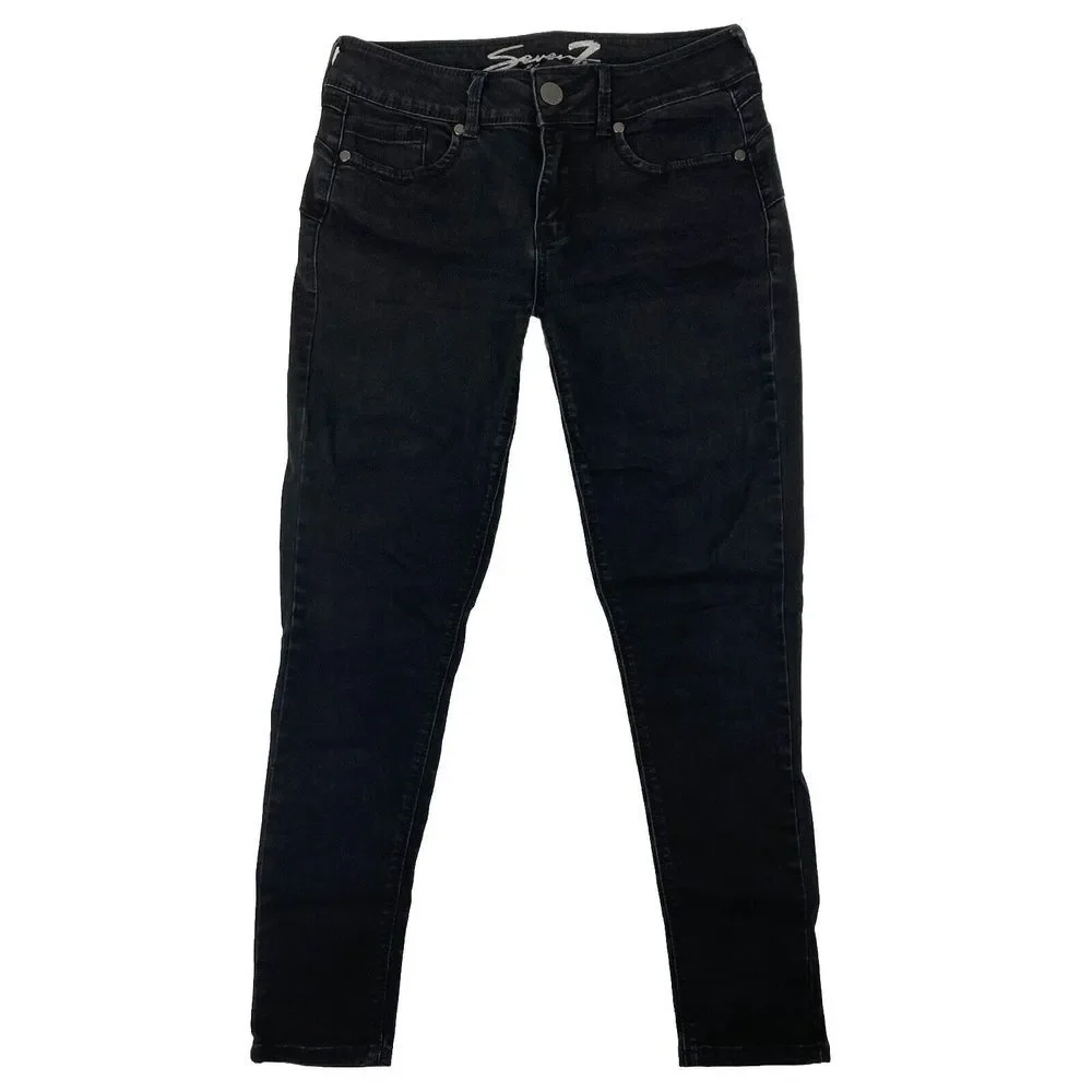 Seven‎ 7 Womens Mid Rise Black Legging Jeans Size 12